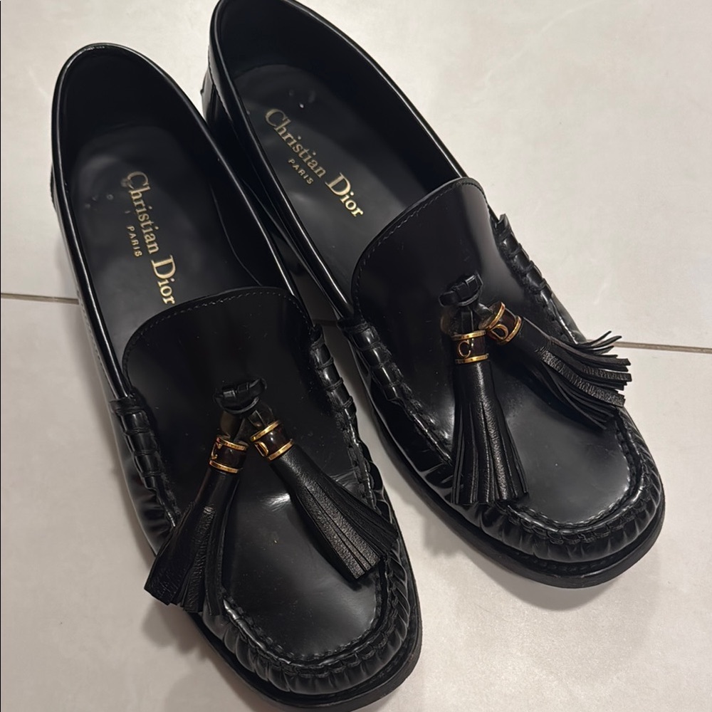 Christian Dior Black Leather Loafers with Tassels